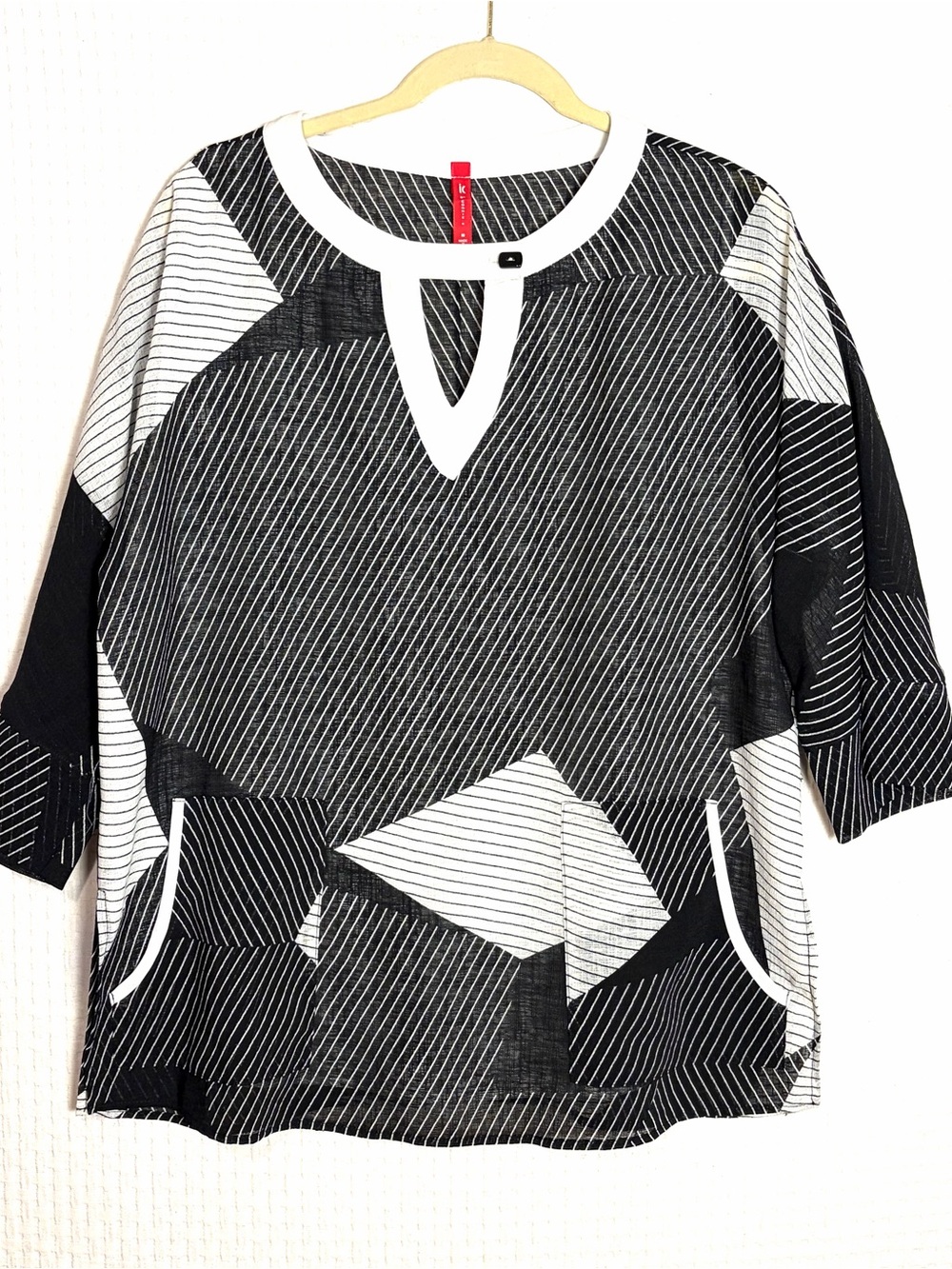 IC By Connie K Chiffon Abstract Geometric Patchwork Tunic Top Art To Wear Size M